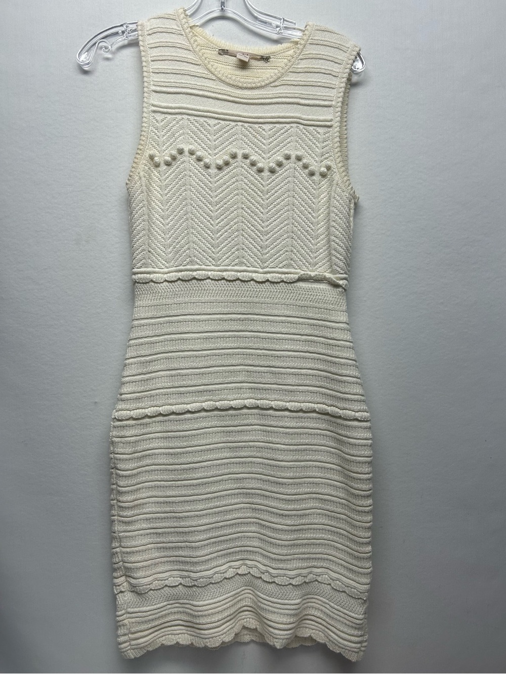 Sleeveless Cream Knit Textured Dress - Classic Sheath